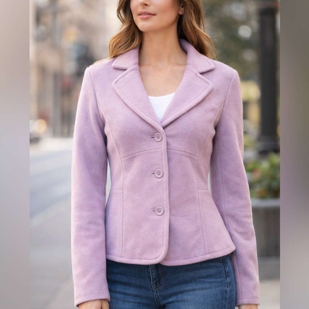 Blanc Noir Lavender Angora Wool Blend Fitted Blazer Jacket Medium